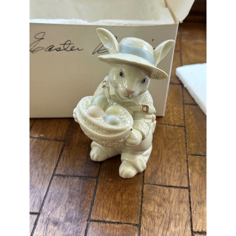 Lenox 2002 Limited Edition Easter Bunny Figurine Ivory China Basket Eggs Box EUC